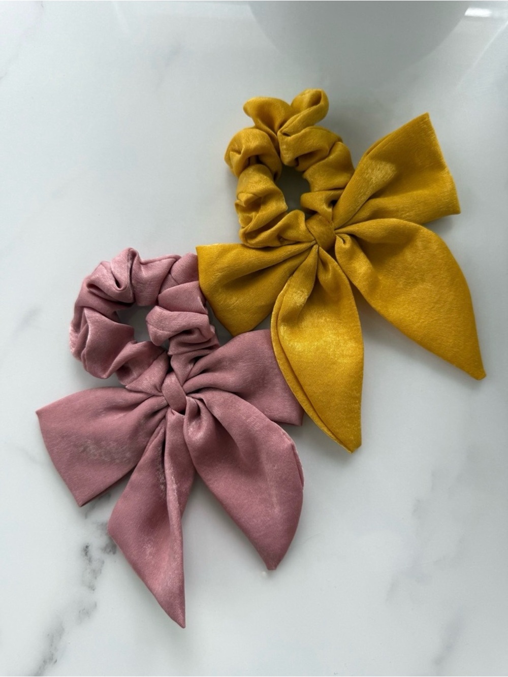 Urban Outfitters Pink and Mustard Bow Scrunchie Set